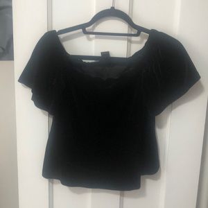 Off the shoulder, black velvet top